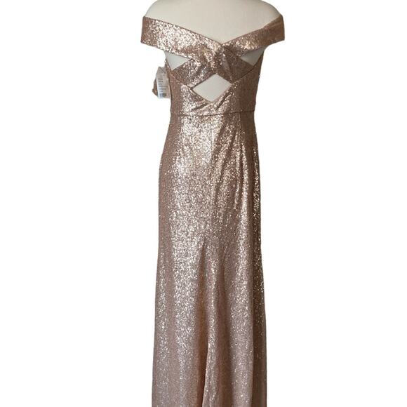 Dessy Collection NWT Bridesmaid Elle Sequin Trumpet Rose Gold Dress Size 0 - Picture 4 of 8